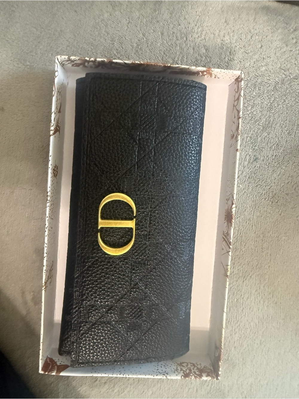 Textured Leather Wallet with Gold CD Emblem - Picture 3 of 5